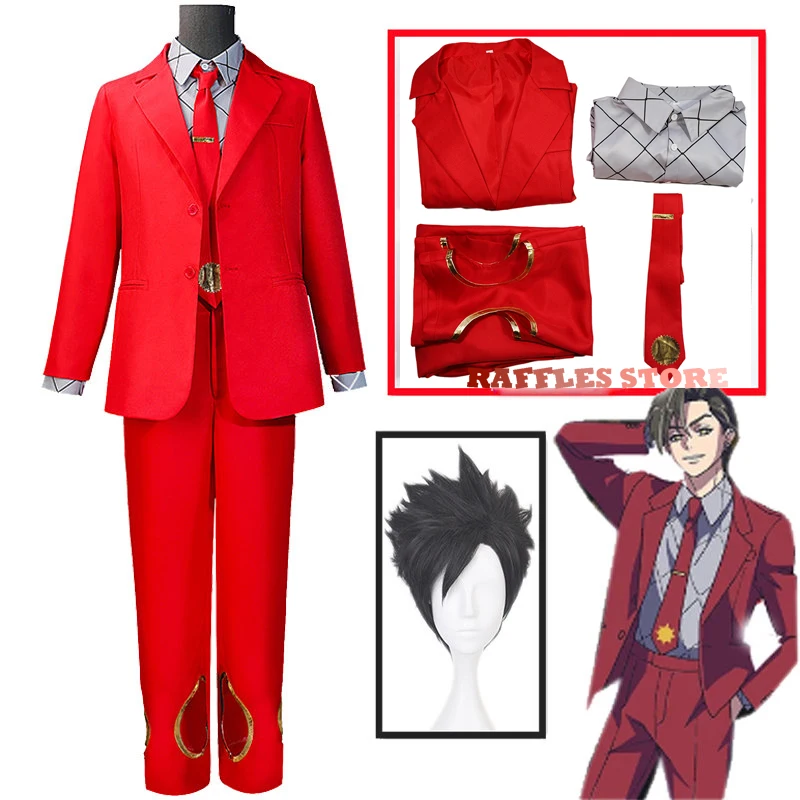 

Anime HIGH CARD Chris Redgrave Cosplay Costume Wig Fancy Party Clothing Formal Red Suit Halloween Carnival Uniforms