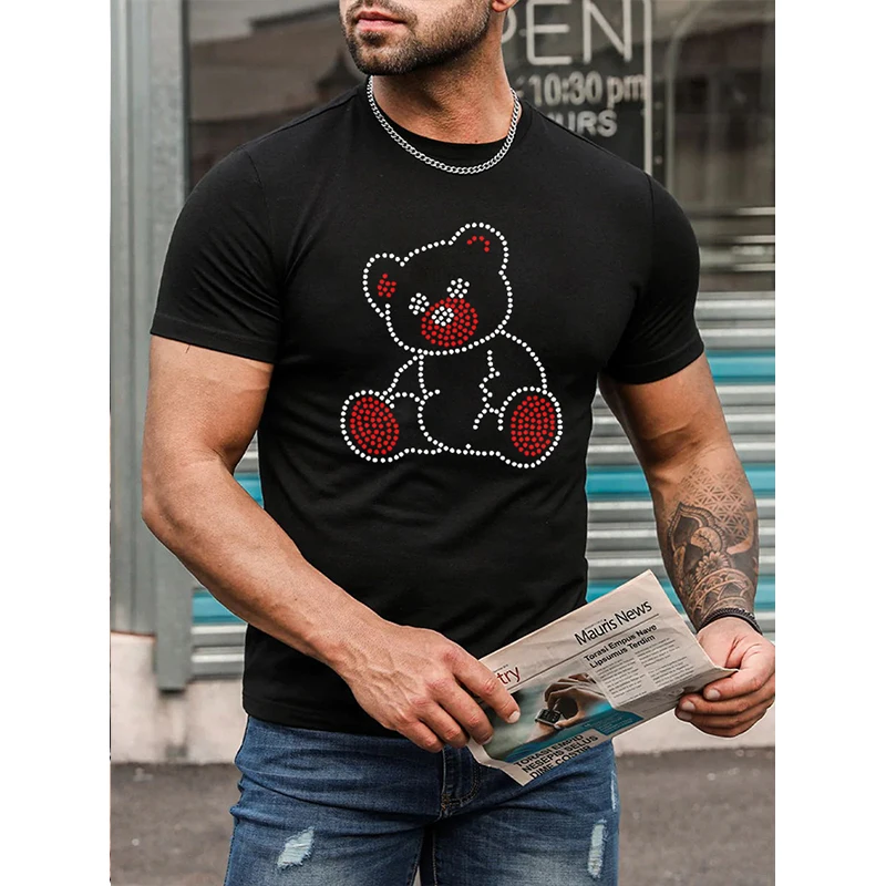 Quality Men's Fashion Oversized T-Shirts Bear Hot Drill Tee Tops Short Sleeve O-Neck Rhinestone Street Men Clothing Tshirt Y2K
Quality Men's Fashion Oversized T-Shirts Bear Hot Drill Tee Tops Short Sleeve O-Neck Rhinestone Street Men Clothing Tshirt Y2K