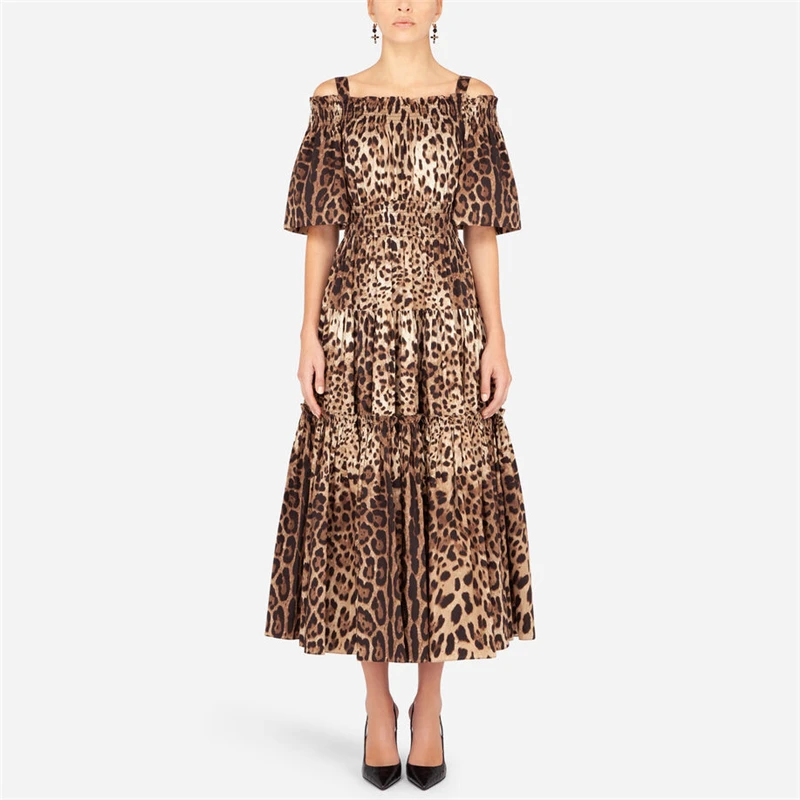 Summer New Women's Fashion Sexy Bandeau Off Shoulder Short Sleeve Dress High Quality Poplin Leopard Ruffles Casual Holiday Dress
Summer New Women's Fashion Sexy Bandeau Off Shoulder Short Sleeve Dress High Quality Poplin Leopard Ruffles Casual Holiday Dress