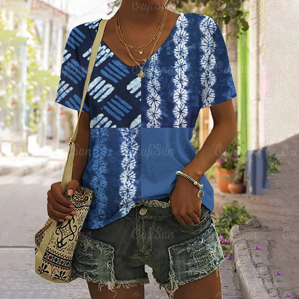 Summer T Shirt for Women Tie Dyed Printed Women's T-Shirt Retro Blue Short Sleeve Top Casual New Clothes Women's Pullover 2023 
Summer T Shirt for Women Tie Dyed Printed Women's T-Shirt Retro Blue Short Sleeve Top Casual New Clothes Women's Pullover 2023