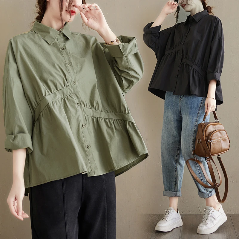 2022 Spring New Korean Version Solid Color Pleated Thin Shirt Women's Long Sleeve Versatile Loose Doll Shirt Top
2022 Spring New Korean Version Solid Color Pleated Thin Shirt Women's Long Sleeve Versatile Loose Doll Shirt Top