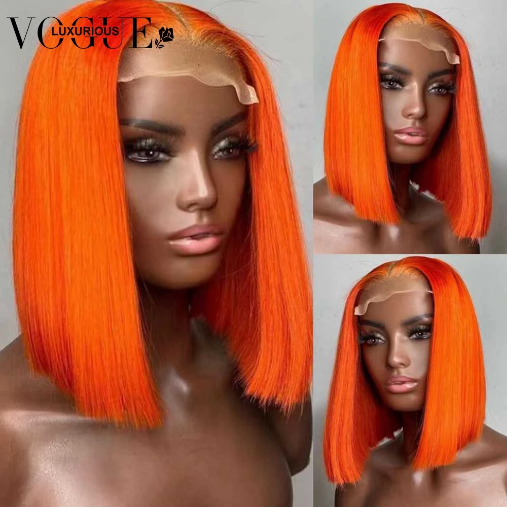 Bright Orange Color Straight Wigs 13x4 Short Bob Lace Front Brazilian Remy Human Hair Wig Transparent Lace Frontal Wig for Women
Bright Orange Color Straight Wigs 13x4 Short Bob Lace Front Brazilian Remy Human Hair Wig Transparent Lace Frontal Wig for Women