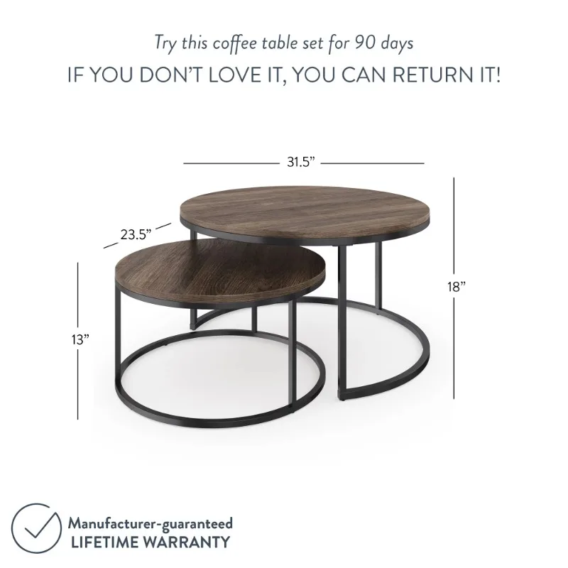 Nathan James Stella Round Nesting or Stacking Coffee Table Set of 2 Wood Finish Metal Frame, Warm Nutmeg/Black
Nathan James Stella Round Nesting or Stacking Coffee Table Set of 2 Wood Finish Metal Frame, Warm Nutmeg/Black