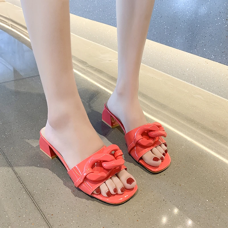Fashion Candy Color Chain Slippers Square Heels High Heels Open Toe Women Sandals Women Summer Outdoor Slippers Women Shoes
Fashion Candy Color Chain Slippers Square Heels High Heels Open Toe Women Sandals Women Summer Outdoor Slippers Women Shoes