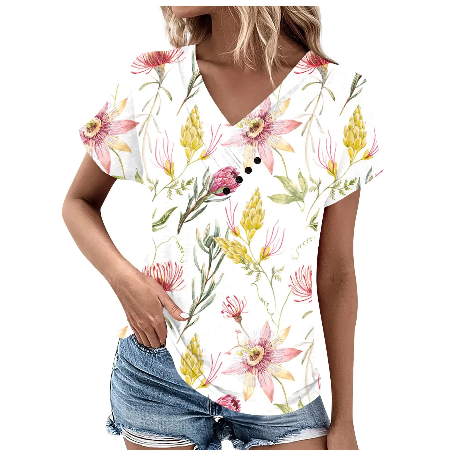 T Shirts For Women, Womens Short Sleeve Tops Dressy Summer V Neck Buttons Casual Trendy Blouses Tunic Tops Top Women Fashion
T Shirts For Women, Womens Short Sleeve Tops Dressy Summer V Neck Buttons Casual Trendy Blouses Tunic Tops Top Women Fashion