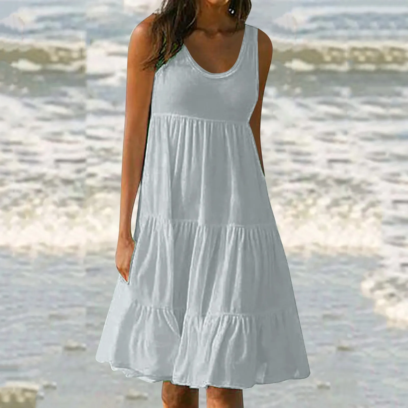 Women'S Long High Waist Tied Solid Color Dress Causual O Neck Sleeveless Ruffles Mini Dress Boho Beach Sundress Oversized Loose
Women'S Long High Waist Tied Solid Color Dress Causual O Neck Sleeveless Ruffles Mini Dress Boho Beach Sundress Oversized Loose