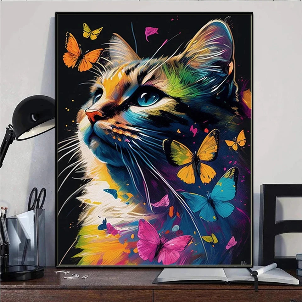 

Набор для алмазной вышивки крестиком, картина 5D с изображением кошки, бабочки, животных, цветов, полноразмерная/круглая мозаика для домашнего декора, подарок