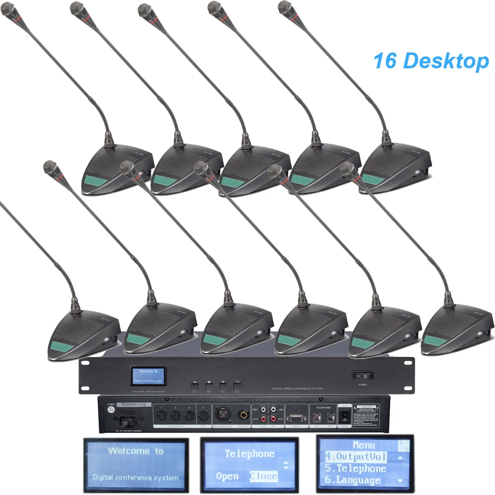 Digital Wired 16 Table Gooseneck Microphone Conference System 16 Desktop Built-in Sound Speaker President Delegate
Digital Wired 16 Table Gooseneck Microphone Conference System 16 Desktop Built-in Sound Speaker President Delegate