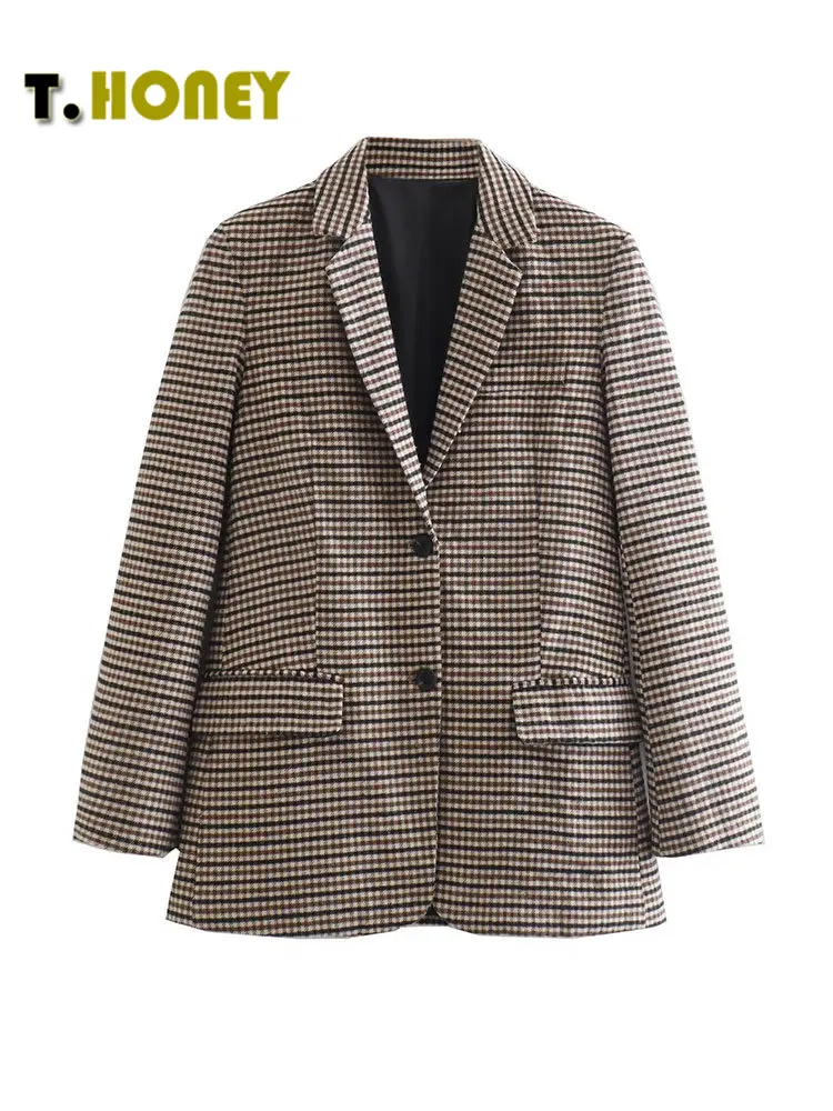 TELLHONEY Women Fashion Notched Collar Sanding Houndstooth Blazer Female Vintage Long Sleeves With Pockets Single Breasted Coat
TELLHONEY Women Fashion Notched Collar Sanding Houndstooth Blazer Female Vintage Long Sleeves With Pockets Single Breasted Coat