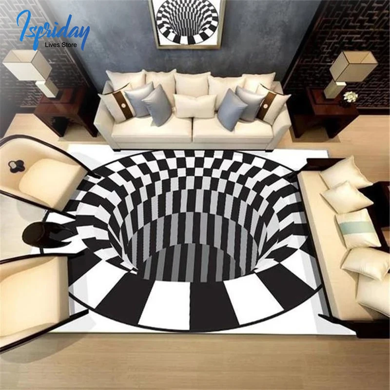 Vortex Illusion Rug 3D Visual Trap Carpet Abstract Illusion Black White Round Carpet Non-slip Floor Mat For Living Room Bedroom
Vortex Illusion Rug 3D Visual Trap Carpet Abstract Illusion Black White Round Carpet Non-slip Floor Mat For Living Room Bedroom