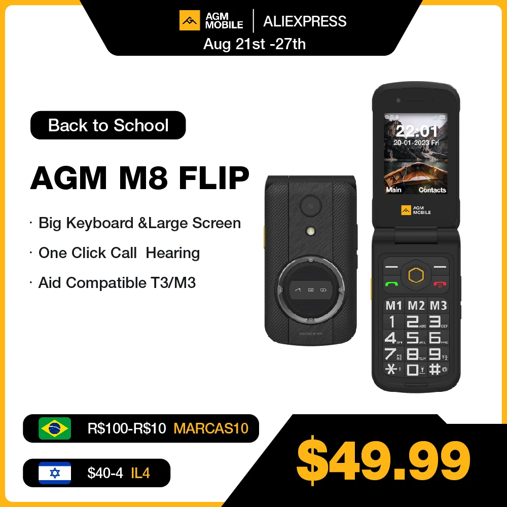 AGM M8 Flip Mobile Phone Unlocked Elderly Feature Phone SOS Quick Call English Russian Keyboard Rugged Cellphone
AGM M8 Flip Mobile Phone Unlocked Elderly Feature Phone SOS Quick Call English Russian Keyboard Rugged Cellphone