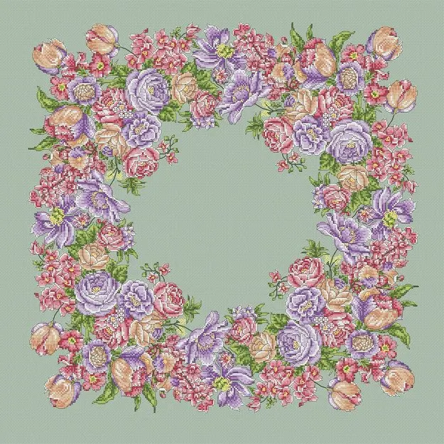 DIY needle work Pink Purple Flower Wreath 58-58 Cross Stitch Set Counted Kit 28ct 14ct 32ct Metallic aida