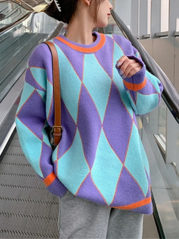 Women's Tops Streetwear Plaid Sweater for Women Coats Autumn Winter Oversize Pullovers Casual O-neck Sweater Knitted Pullover
Women's Tops Streetwear Plaid Sweater for Women Coats Autumn Winter Oversize Pullovers Casual O-neck Sweater Knitted Pullover