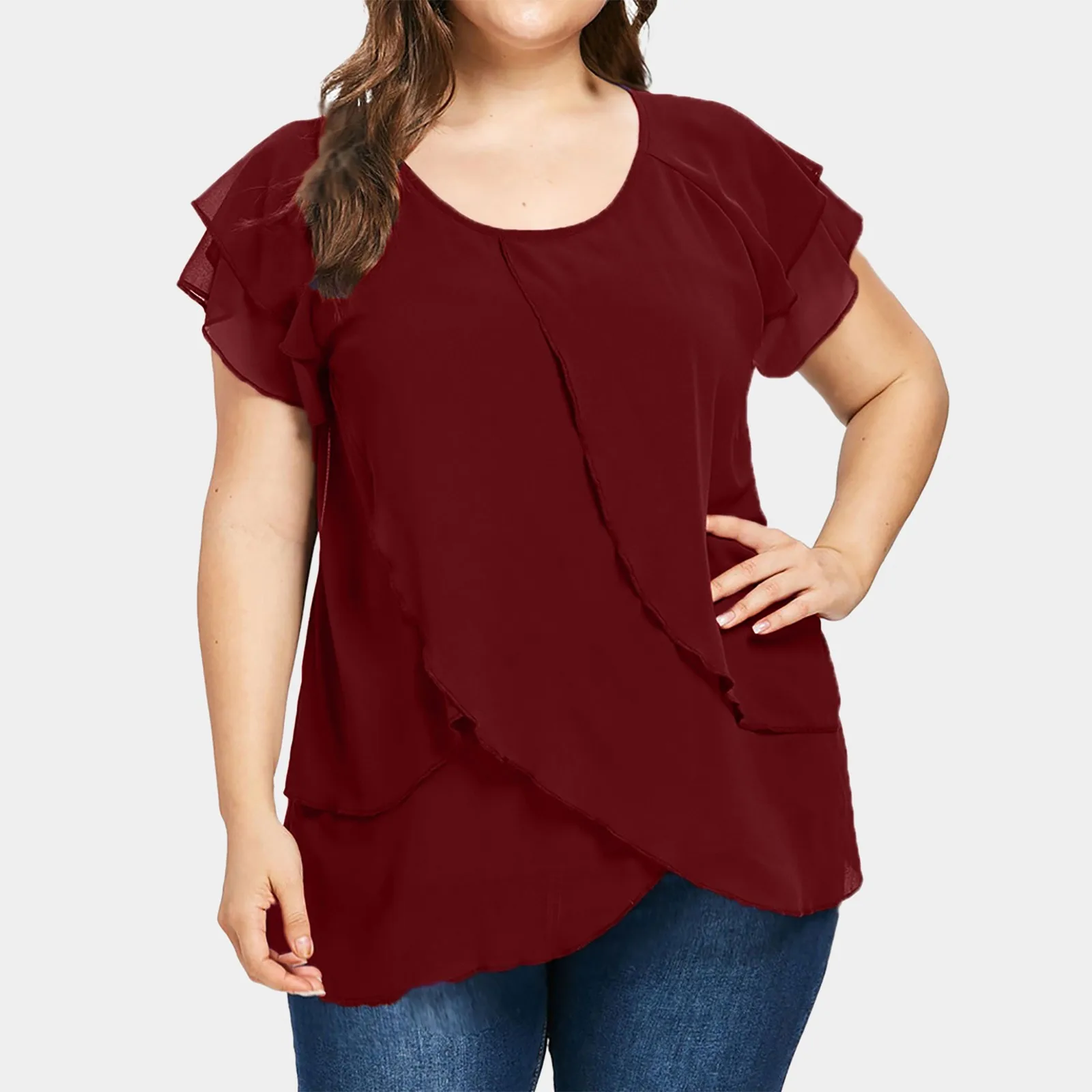 Oversized Fashion Chiffon Blouse Shirt Casual Loose Ruffles O-Neck Top Casual Ladies Female Women Short Sleeve Blusas Pullovers
Oversized Fashion Chiffon Blouse Shirt Casual Loose Ruffles O-Neck Top Casual Ladies Female Women Short Sleeve Blusas Pullovers