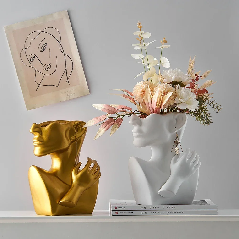 

Modern Simple Portrait Art Living Rooms Decor Flower Arrangement Ceramic Personality Vase Homes Decoration Creative Nordic Style