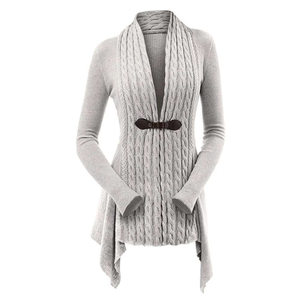 

Cable Knit Asymmetrical Long Cardigan Women Sweater Casual Solid V-Neck Long Sleeve Winter Cardigans