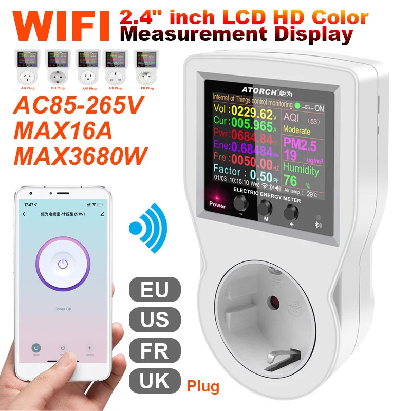 Digital Wattmeter with Bluetooth, 220V, AC Power Meter, Power Consumption Meter, EU/US Plug, Electricity Power Meter
Digital Wattmeter with Bluetooth, 220V, AC Power Meter, Power Consumption Meter, EU/US Plug, Electricity Power Meter
