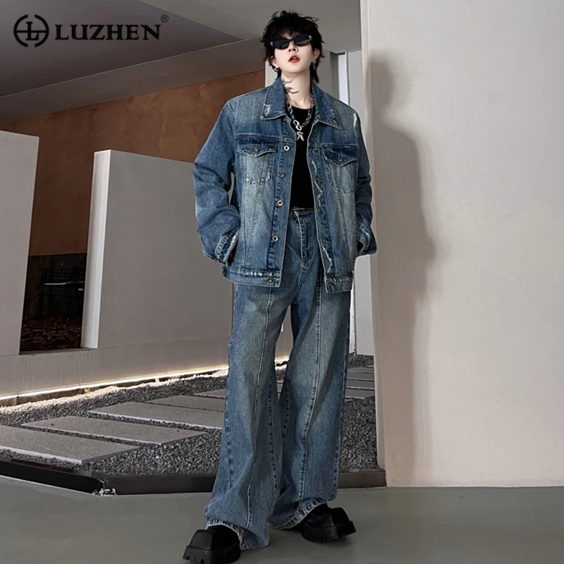 LUZHEN осенние джинсовые комплекты Nerw трендовая Мужская джинсовая куртка пальто из двух частей прямые джинсы в Корейском стиле роскошная мужская одежда 51cc1c 
LUZHEN осенние джинсовые комплекты Nerw трендовая Мужская джинсовая куртка пальто из двух частей прямые джинсы в Корейском стиле роскошная мужская одежда 51cc1c