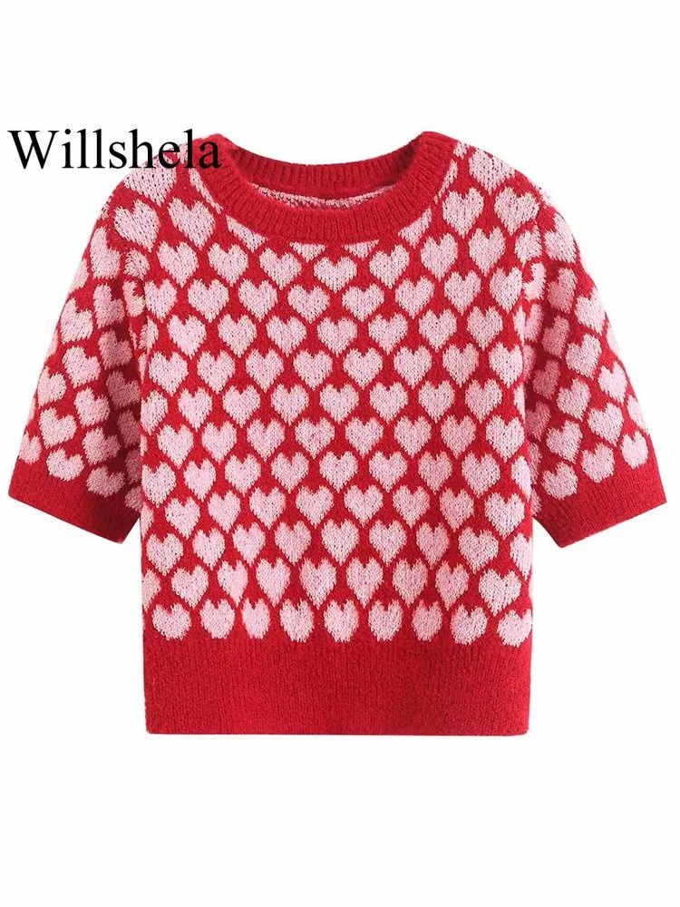 Women Fashion Heart Jacquard Knitted Pullover Sweater Vintage Short Sleeves O-Neck Female Chic Lady Tops
Women Fashion Heart Jacquard Knitted Pullover Sweater Vintage Short Sleeves O-Neck Female Chic Lady Tops