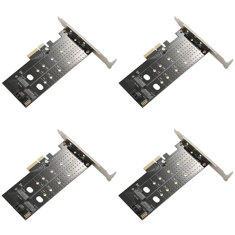 

4X Dual M.2 Pcie Adapter, M2 Ssd Nvme (M Key) Or Sata (B Key) 2242 2230 To Pci-E 3.0 X 4 Host Controller Expansion Card