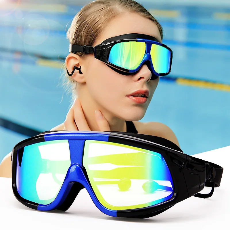 Swimming Goggles Adult Colorful Anti-fog HD Diving Large Frame Silicone Electroplating Earplugs Integrated Swim Goggles
Swimming Goggles Adult Colorful Anti-fog HD Diving Large Frame Silicone Electroplating Earplugs Integrated Swim Goggles