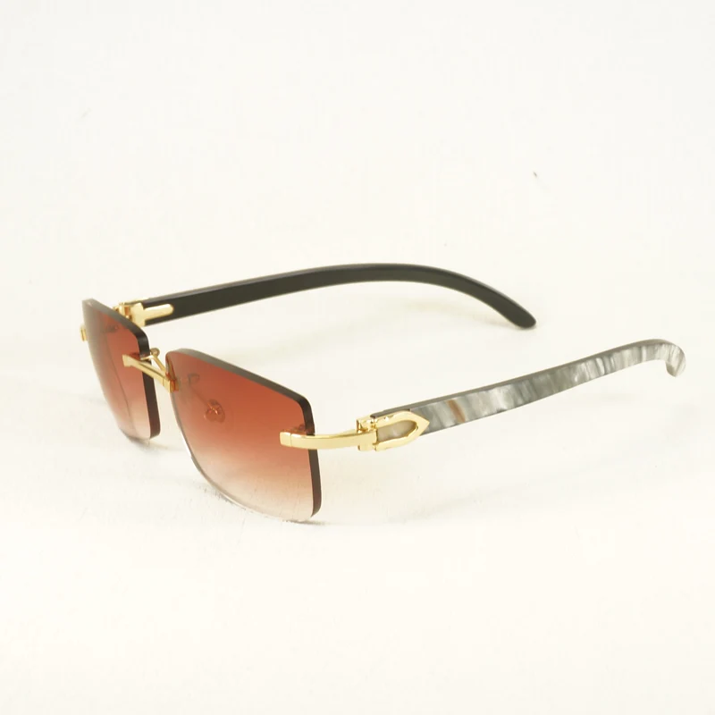 

Natural Buffalo Horn Rimless Sunglasses Men Swirl Black Horn Sun Glasses Metal Frame Shades Oculos Eyeglasses with Case