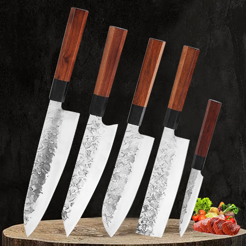 

Stainless Steel Santoku Knife Japan Sashimi Salmon Chef Knives Set 1-5pcs Forged Meat Fish Cutting Cleaver