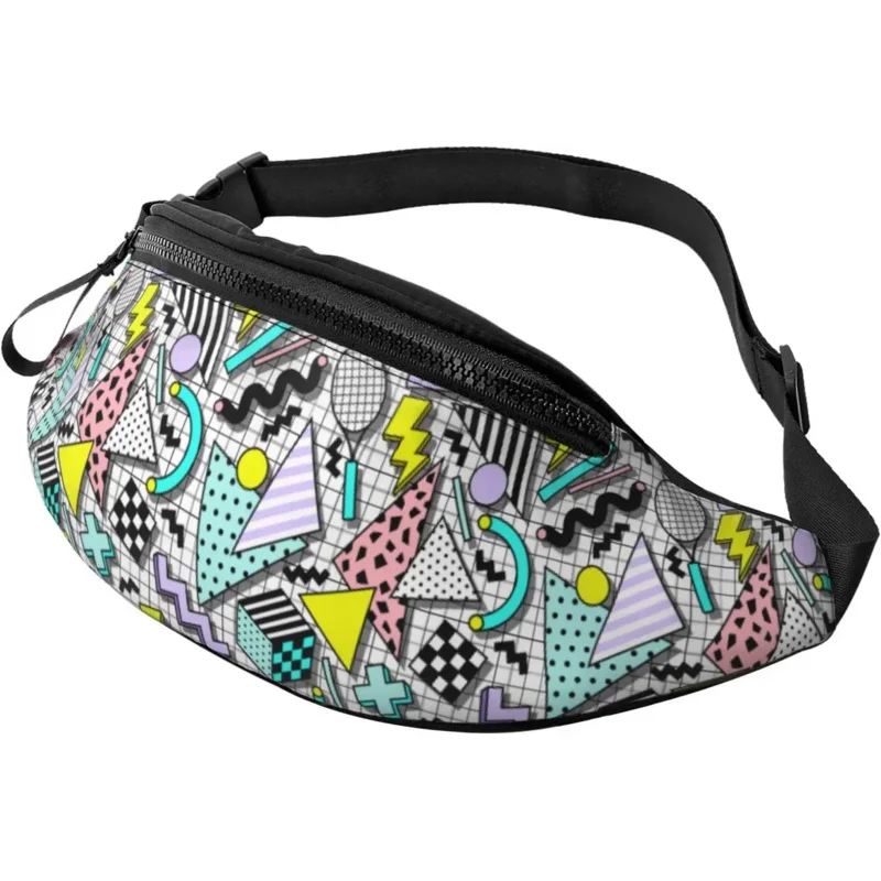 

80s 90s Memphis Style Fanny Pack for Men Women Adjustable Belt Bag Casual Waist Pack for Travel Hiking Running Cycling