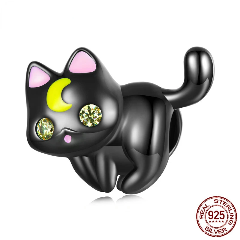 925 Sterling Silver Moon & Cat Charms fit for Women Original Bracelet & Bangle Cute Black Gold Plated Cat Beads SCC2386
925 Sterling Silver Moon & Cat Charms fit for Women Original Bracelet & Bangle Cute Black Gold Plated Cat Beads SCC2386