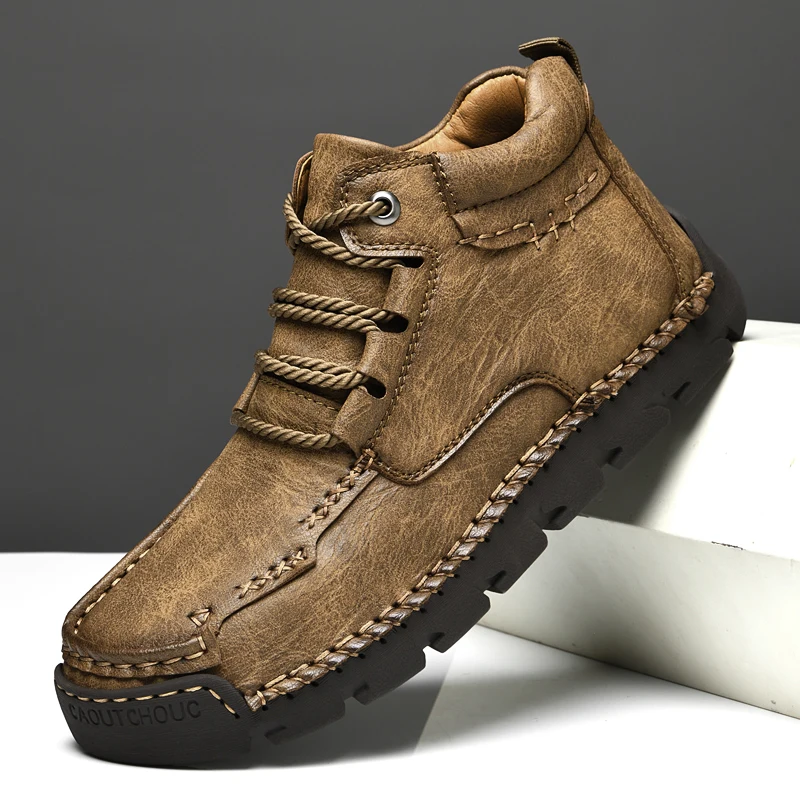 

Мужские повседневные ботинки из натуральной кожи, зимние теплые походные ботинки с высоким берцем, мужские ботильоны, Уличная обувь для горного туризма