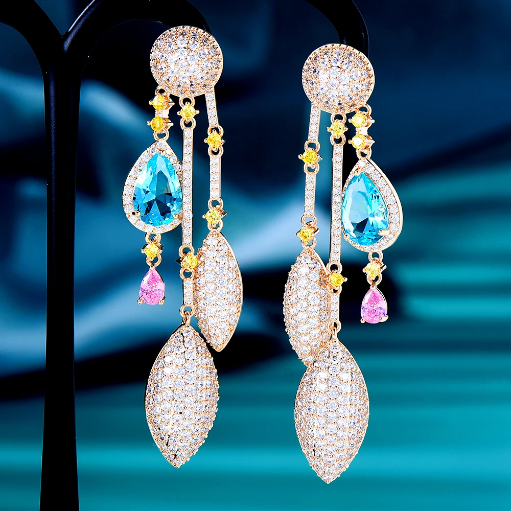 Blachette Brand Trendy Fashion Unique Design Sapphire Drop Zirconia Chain Earrings Indian Women's Jewelry
Blachette Brand Trendy Fashion Unique Design Sapphire Drop Zirconia Chain Earrings Indian Women's Jewelry