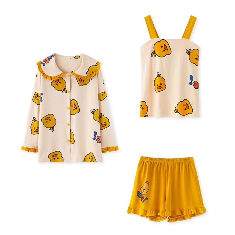 Пижама женская желтая из хлопка 7 предметов 2021 | Женская одежда
