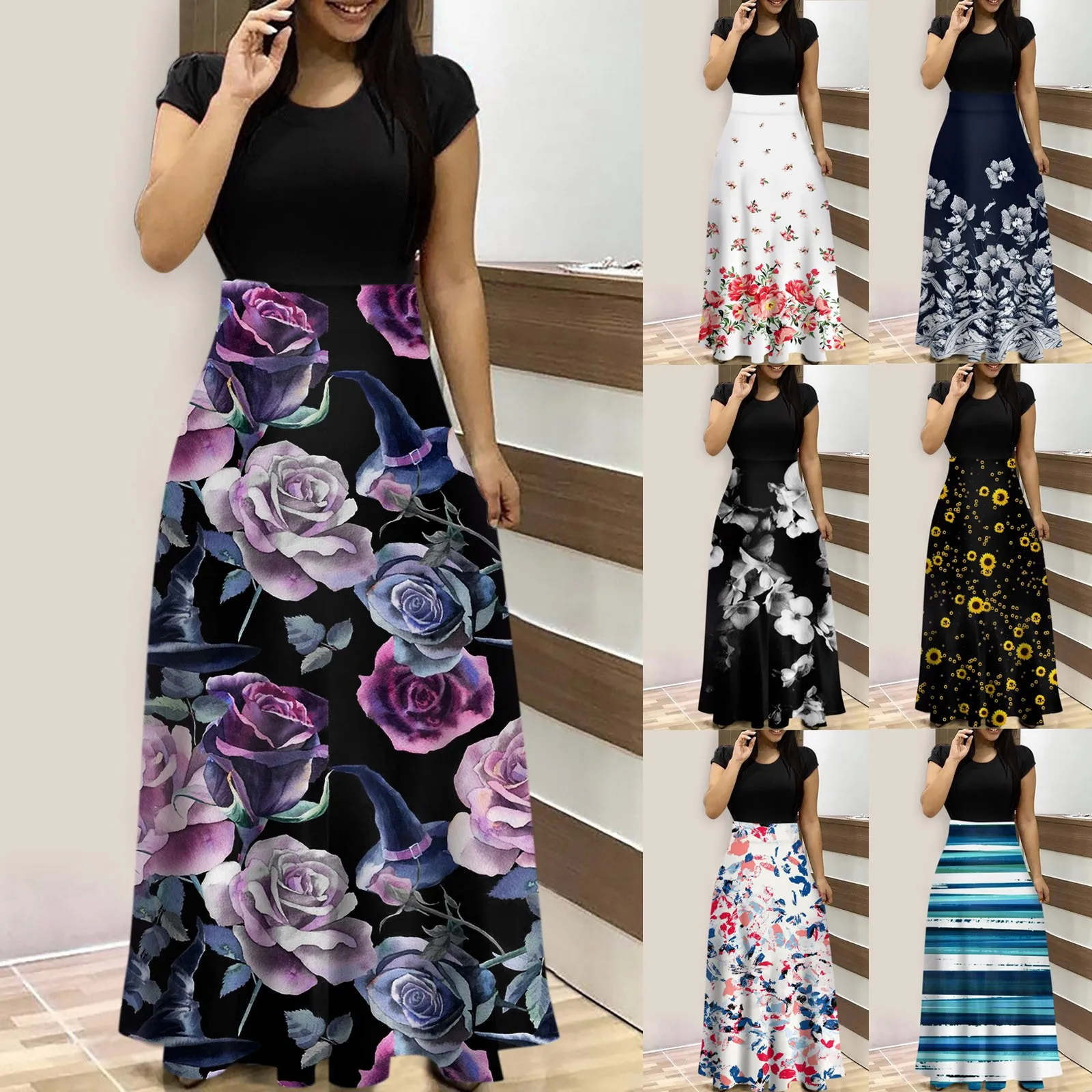 Women's Summer Fashion Casual Printed Round Neck Short Sleeve Long Dress Popular Fashionable Women's Summer Dress Vestido Femini
Women's Summer Fashion Casual Printed Round Neck Short Sleeve Long Dress Popular Fashionable Women's Summer Dress Vestido Femini