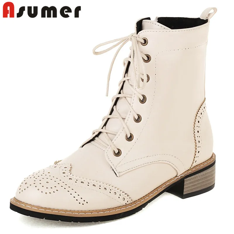 

ASUMER 2023 Plus Size 32-47 New Pu Zipper Winter Boots Neutral Female Narrow Band Boots Square Med Heels Ankle Boots