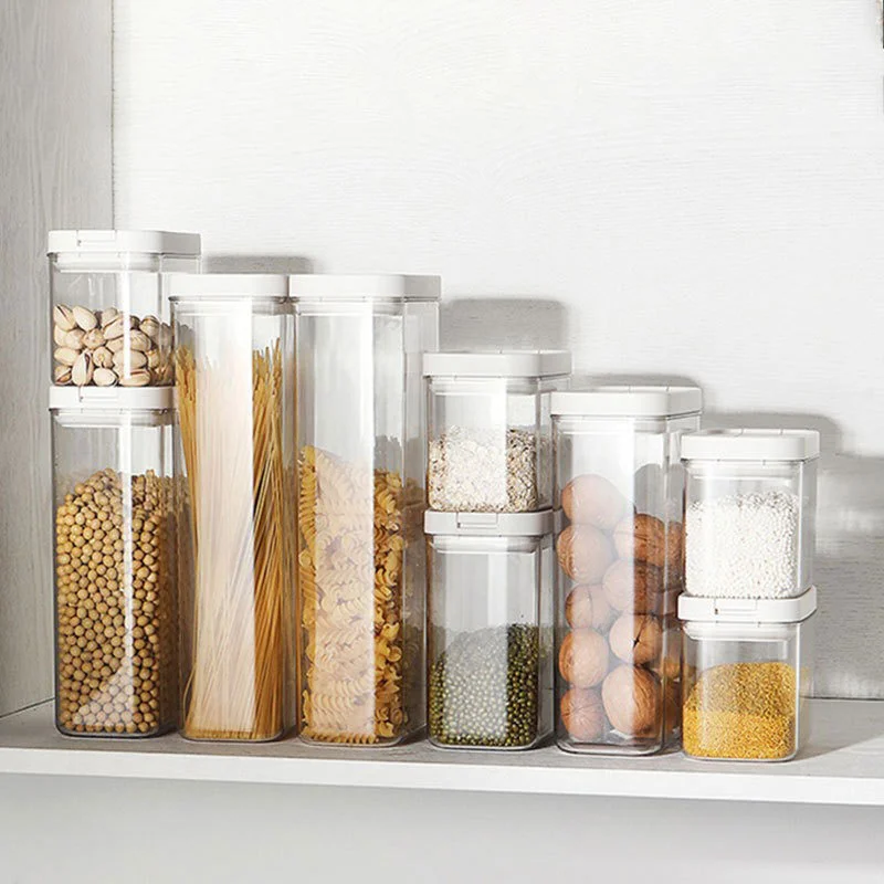 

500-1800ml Sealed Jar Transparent Plastic Household Kitchen Food Grade Nut Oatmeal Spice Storage Jar Grain Storage Box Container