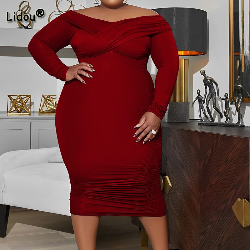 Streetwear Plus Size Female Clothing One Word Collar Solid Color Long Sleeve Pleated Bag Hip Autumn Shirring Mid-Caif Dresses
Streetwear Plus Size Female Clothing One Word Collar Solid Color Long Sleeve Pleated Bag Hip Autumn Shirring Mid-Caif Dresses