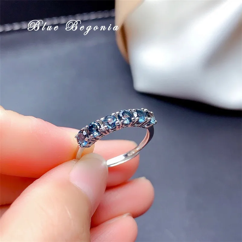 

3MM London Blue Topaz Ring Natural Gemstone Jewelry for Girl Friend Birthday Gift Real 925 Sterling Silver