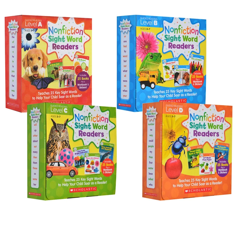 4 Boxes Nonfiction Sight Word Readers Parent Pack Level A B C D Kids English Picture Book 25 Key Sight Words Teaching Libros
4 Boxes Nonfiction Sight Word Readers Parent Pack Level A B C D Kids English Picture Book 25 Key Sight Words Teaching Libros