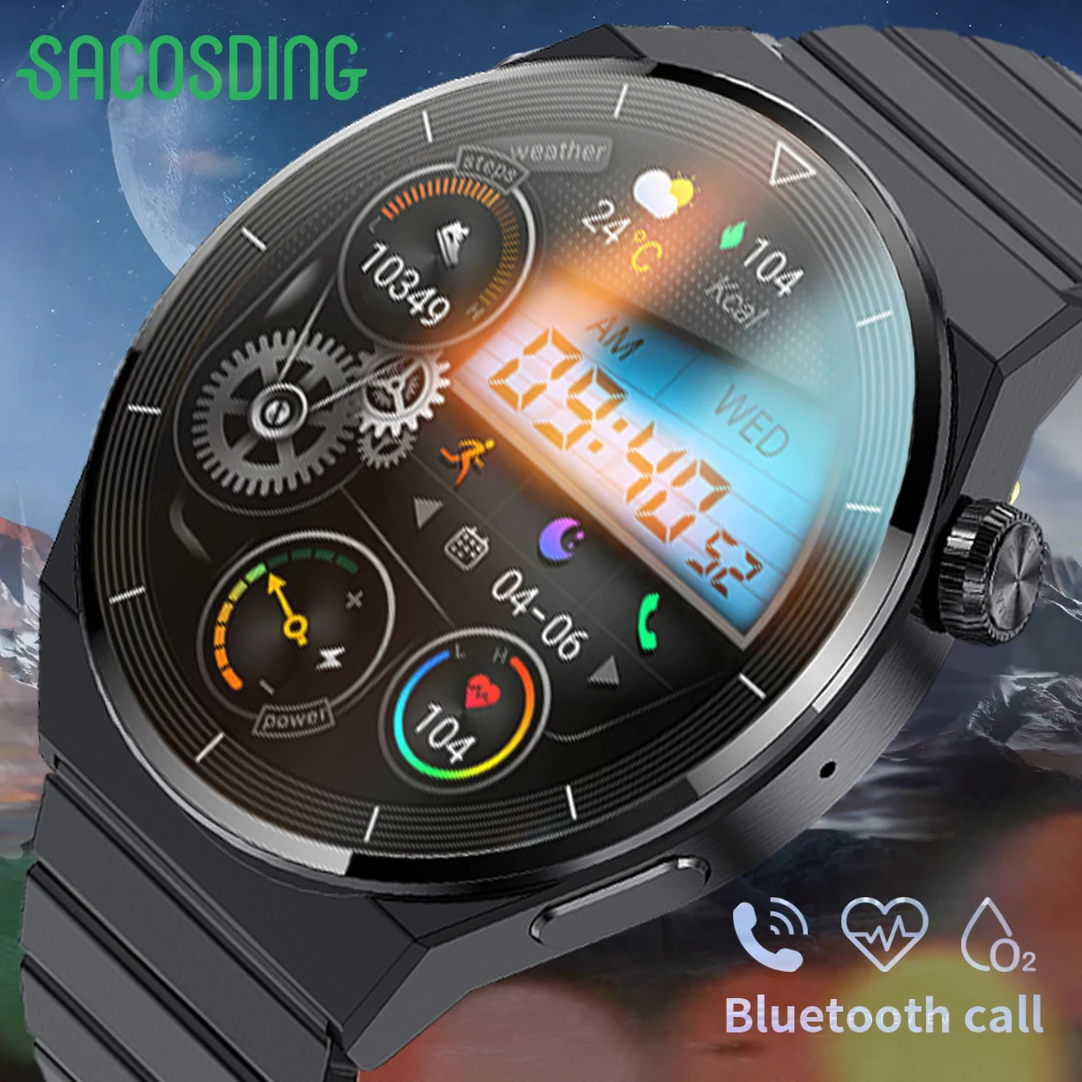 

SACOSDING Smart Watch Men AMOLED 390*390 Screen Heart Rate Bluetooth Call IP68 Waterproof SmartWatch 2023 New Custom Dial Clock