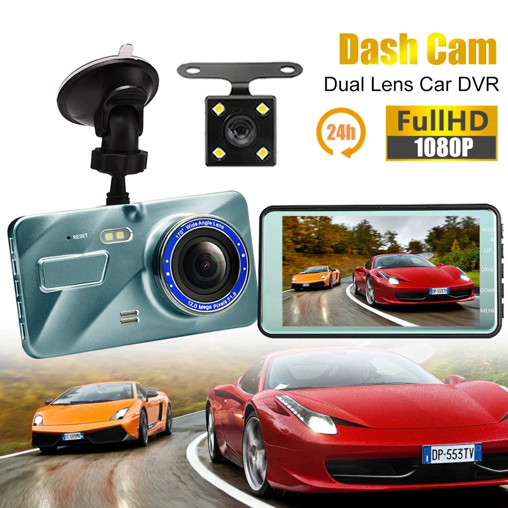 1080P Car Dash Cam Front and Rear Car Camera Dashboard Recorder with 4" Display 170° Wide Angle Loop Recording Parking Monitor
1080P Car Dash Cam Front and Rear Car Camera Dashboard Recorder with 4" Display 170° Wide Angle Loop Recording Parking Monitor