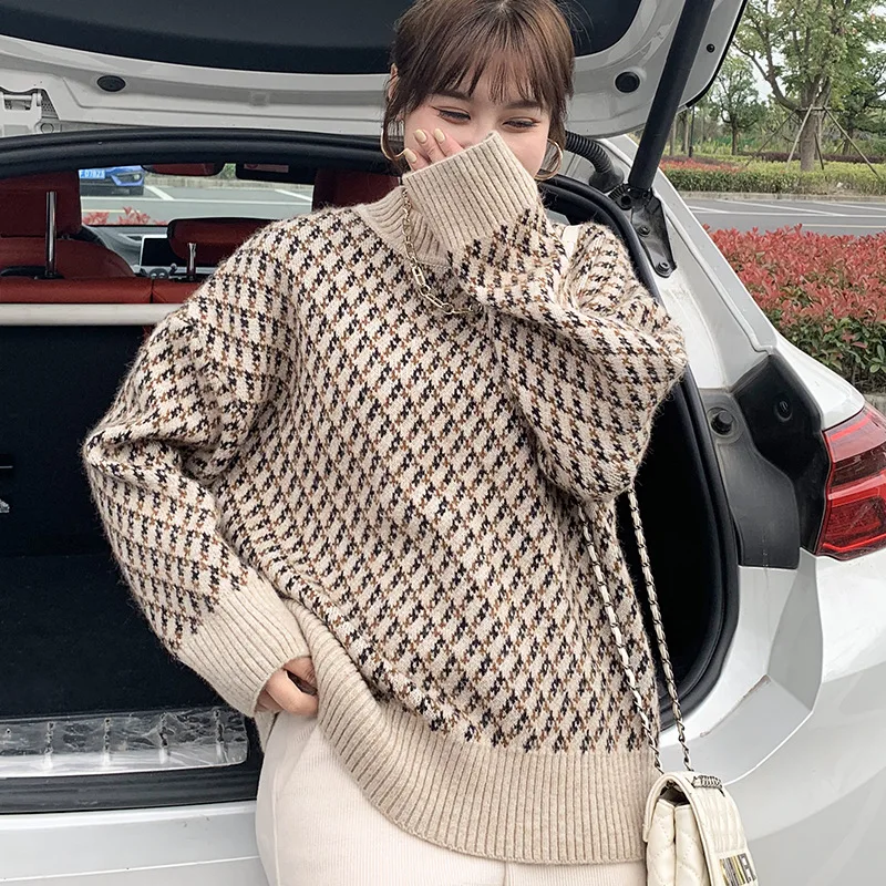 Spring Autumn Sweater Women Loose Knitted Plaid Pullover Ladies Sweaters Korean Style Long Sleeve Tops Jumpers Pull Femme
Spring Autumn Sweater Women Loose Knitted Plaid Pullover Ladies Sweaters Korean Style Long Sleeve Tops Jumpers Pull Femme