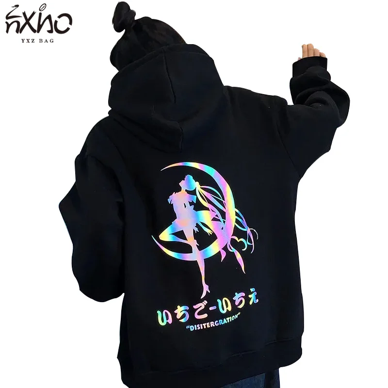 Women Hooded Sailor-Moon Reflective Fashion Cartoon Loose Long-Sleeves Female Clothing Casual Japanese Pullover Hoodies
Women Hooded Sailor-Moon Reflective Fashion Cartoon Loose Long-Sleeves Female Clothing Casual Japanese Pullover Hoodies