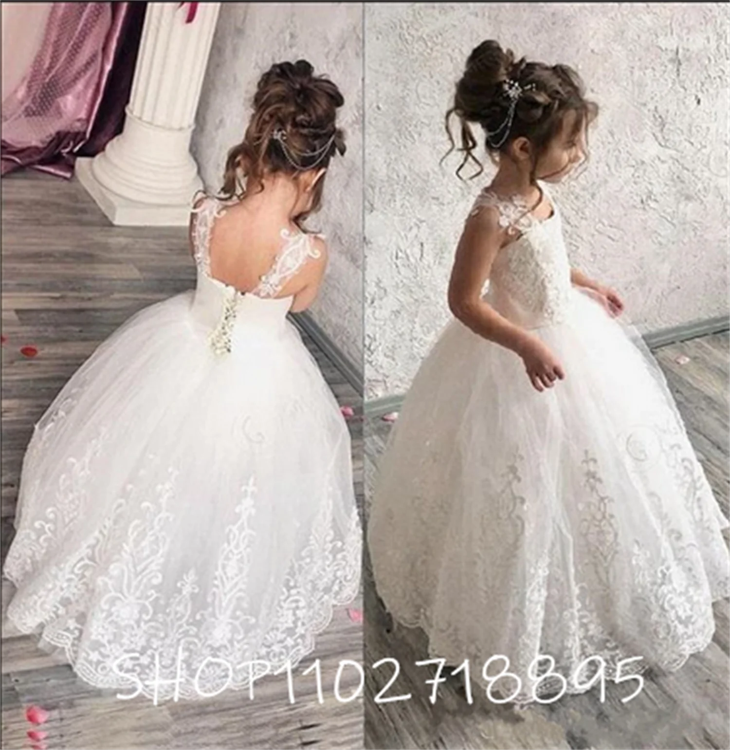 White Lace Tulle Ball Gowns Lace Up Back Flower Girl Dress For Wedding First Communion Gowns
White Lace Tulle Ball Gowns Lace Up Back Flower Girl Dress For Wedding First Communion Gowns