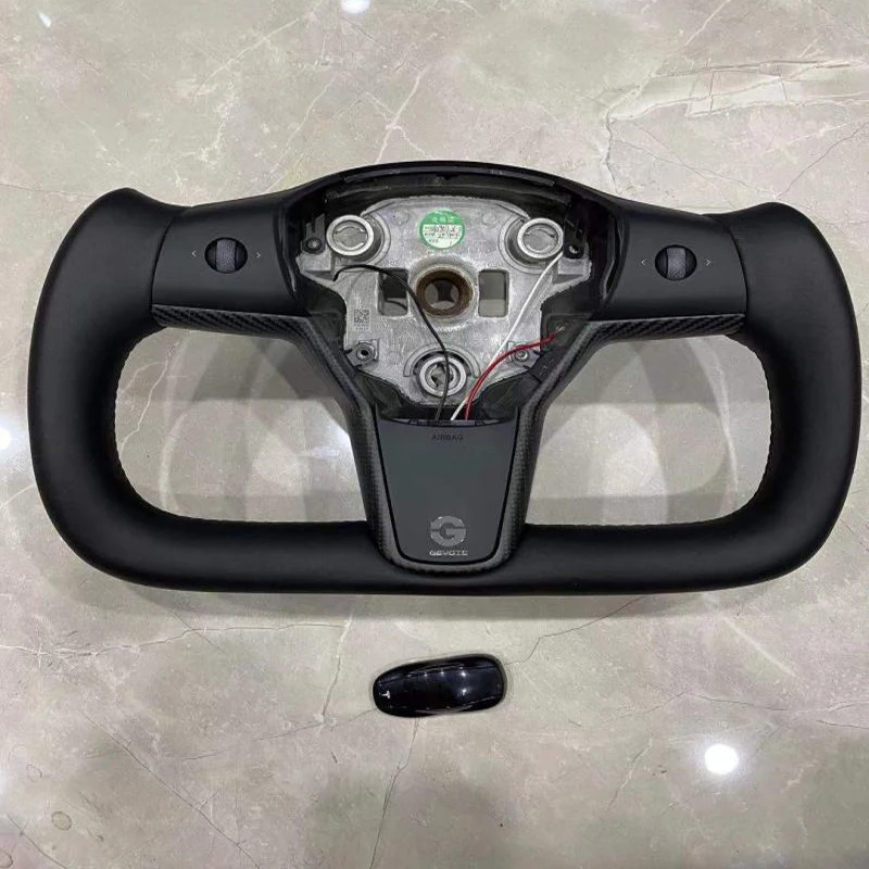 

RTS For Tesla Model 3 Model Y 2021 Carbon fiber+leather+heating New Steering Wheel Square Modification