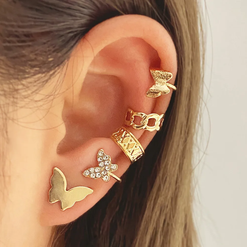 Vintage Gothic Personality Fashion Earings for Women Gold Color Imitated Diamond Butterfly Stud Earrings Five-Piece Set Zyz
Vintage Gothic Personality Fashion Earings for Women Gold Color Imitated Diamond Butterfly Stud Earrings Five-Piece Set Zyz