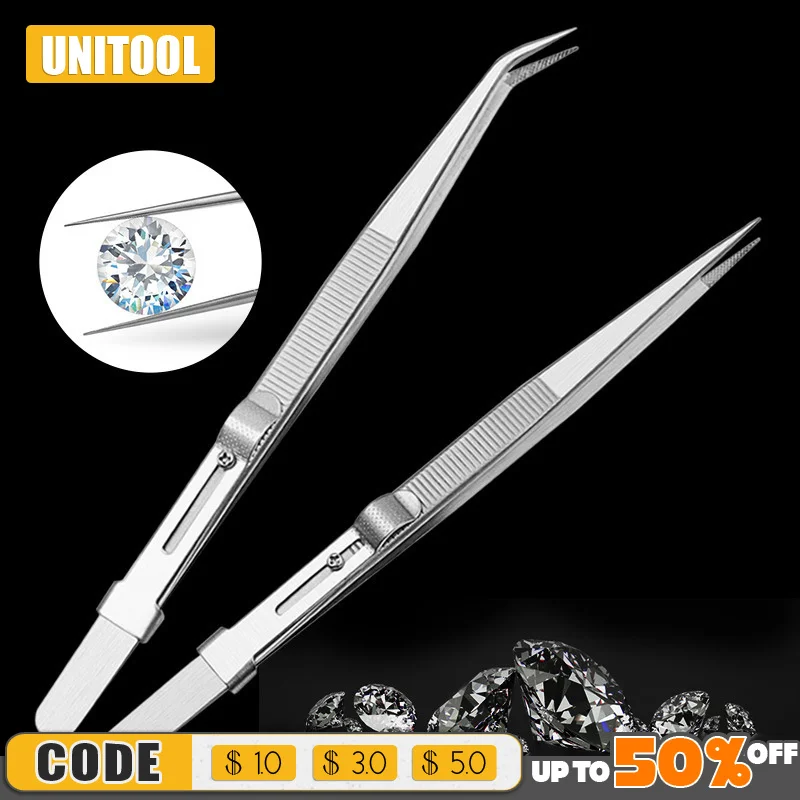 Stainless Steel Diamond Jewelry Tweezers Gemstone Pincette With Adjustable Antislip Lock Jewelry Tweezer Hand Tools 
Stainless Steel Diamond Jewelry Tweezers Gemstone Pincette With Adjustable Antislip Lock Jewelry Tweezer Hand Tools
