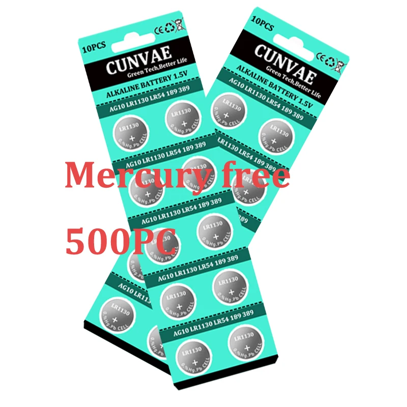 500 шт., кнопочные батарейки AG10 LR1130 1130 SR1130 389A LR54 L1131 389A 1,55 в, MP3-плееры, игрушки, часы, щелочные батарейки
500 шт., кнопочные батарейки AG10 LR1130 1130 SR1130 389A LR54 L1131 389A 1,55 в, MP3-плееры, игрушки, часы, щелочные батарейки