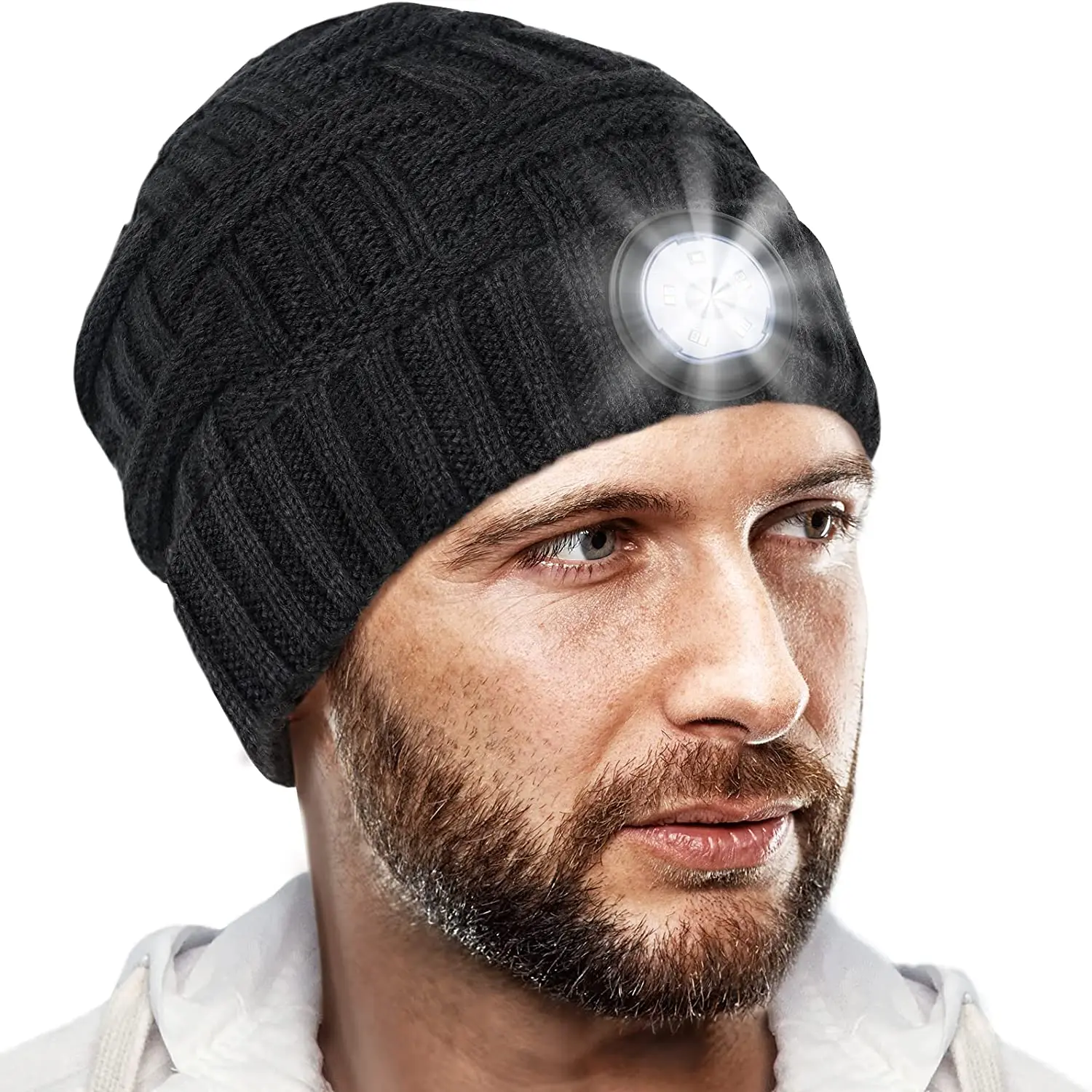 

LED Beanie with Handsfree Lights for Night Running Camping Walking Soft Warm Knit Hat with Rechargeable Headlamp Great Gifts