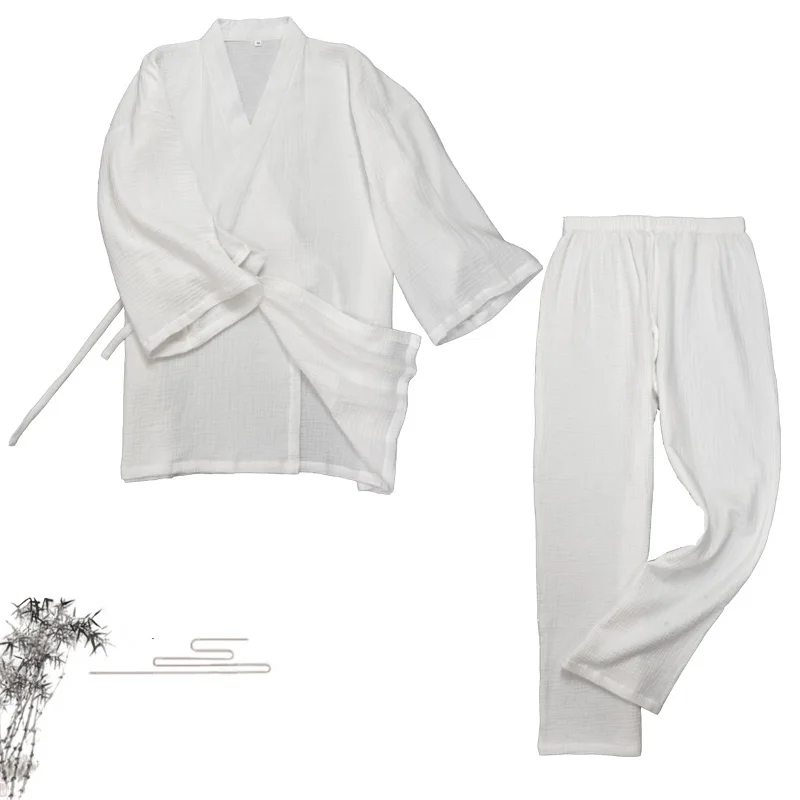 

Пижамный комплект унисекс, юката, ночная рубашка для сна, халат и кимоно, белье в японском стиле для отдыха, белые штаны