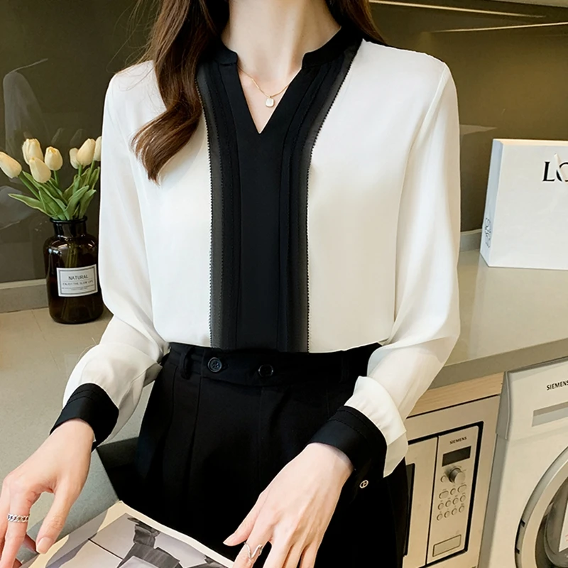 Женская шифоновая блузка с V-образным вырезом, длинным рукавом
Женская шифоновая блузка с V-образным вырезом, длинным рукавом